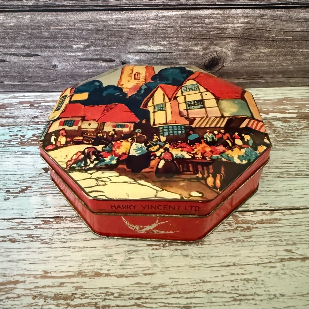 Vintage Blue Bird Toffee Tin Octagon Harry Vincent LTD Made in England